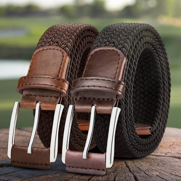 Cinto masculino elástico trançado 3,5 cm, 2 unidades, ideal para jeans e golfe com ajuste confortável e versátil