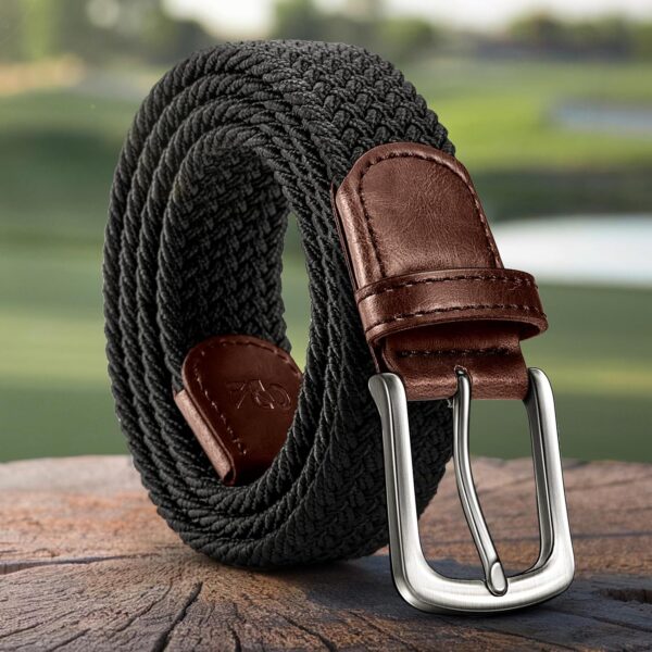 Cinto masculino trançado elástico 3,5 cm: conforto, ajuste perfeito e estilo casual para jeans, golfe e presente masculino.