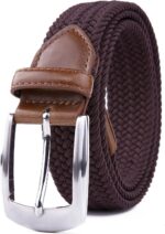 Cintos trançados elásticos de lona para homens e mulheres, ajustáveis e confortáveis, em tamanhos e cores variadas.