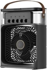 Climatizador Portatil de Mesa 4 em 1, Mini Ar Condicionado, Umidificador, LED 7 Cores, 3 Velocidades, Reservatório 600ml, BRANCO OU PRETO (PRETO)