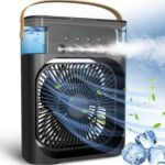 Climatizador e Ventilador 3 em 1, Portátil USB, Preto, LED, Bivolt 110v/220v, Mini Ar Condicionado Portátil, Umidificador Climatizador de Ar Com Tanque de Água Gelo, Purificador Escritório