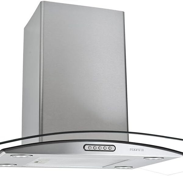 Coifa De Ilha Vidro Curvo Inox 75cm Fogatti 127V: elimina vapores e fumaça com eficiência para sua cozinha.