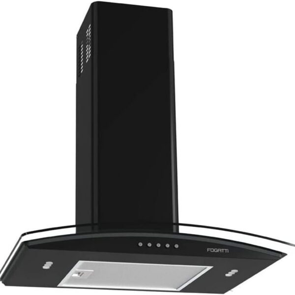 Coifa de Parede Fogatti Vidro Curvo 60cm: alta sucção 550m³/h, 3 velocidades e design black 220V para sua cozinha.