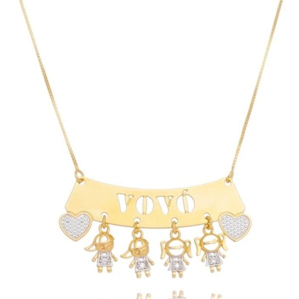 Colar Canga Vovó Quatro Netos folheado em Ouro 18k, elegante e ideal para presentear com carinho.