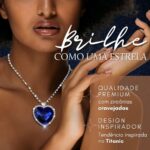 Colar Coração do Oceano minimalista com zircônias e bolsa de veludo: elegância e brilho para comprar já - Imagem 2
