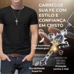 Colar Crucifixo com Medalha de São Bento em Aço Inoxidável Prateado: proteção, fé e estilo unissex com corrente de 60cm. - Imagem 2