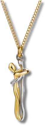 Colar Feminino Abraço Eterno: símbolo de afeto com pingente dourado de cobre, delicado e ideal para presentear.