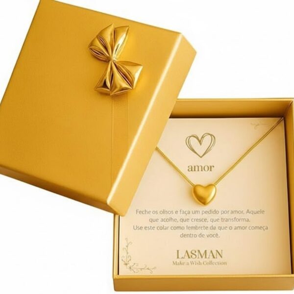 Colar Feminino Coração Banhado a Ouro 18k: presente romântico com caixa, ideal para namorada, noiva e esposa.