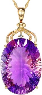 Colar Feminino Luxo Ametista com cristal ametista e zircônias, prata banhada a ouro 18K e bolsa de veludo.