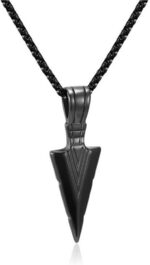 Colar Masculino Tribal Ponta de Flecha em Aço Inoxidável: estilo viking durável, hipoalergênico e ideal para uso diário.