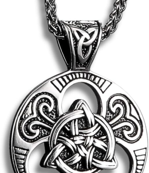 Colar Masculino Triquetra em Aço Inoxidável 60cm: amuleto celta de proteção e estilo, com bolsa de veludo.