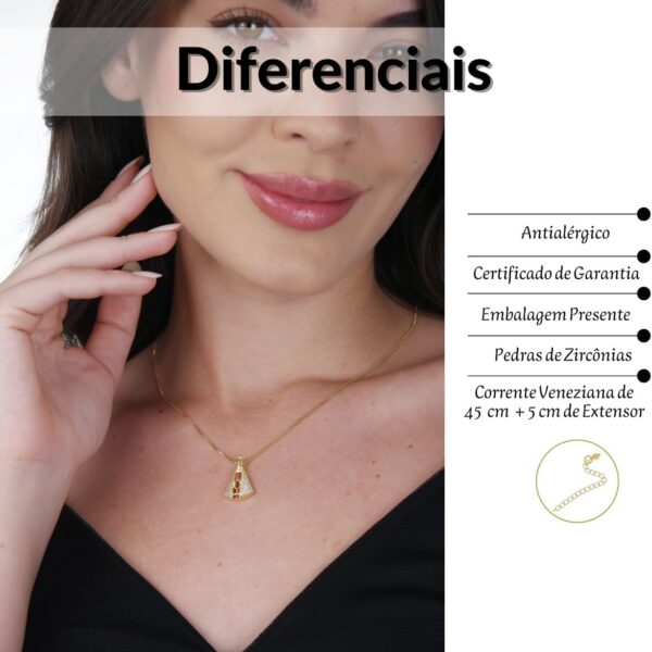 Colar Nossa Senhora Aparecida banhado a ouro 18k com zircônias, antialérgico e ideal para presente católico