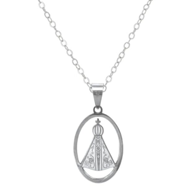 Colar Nossa Senhora de Aparecida em aço inox prateado: fé, elegância e presente ideal para uso unissex