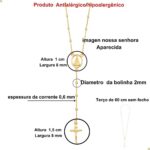Colar Terço Nossa Senhora Aparecida Banhado a Ouro 18k Antialérgico, 60 cm, Unissex Andréia Branco Acessórios - Imagem 2