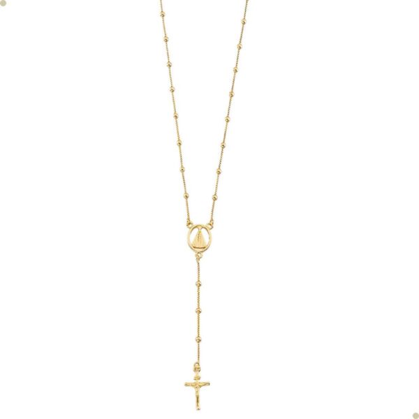 Colar Terço Nossa Senhora Aparecida Banhado a Ouro 18k Antialérgico, 60 cm, Unissex Andréia Branco Acessórios