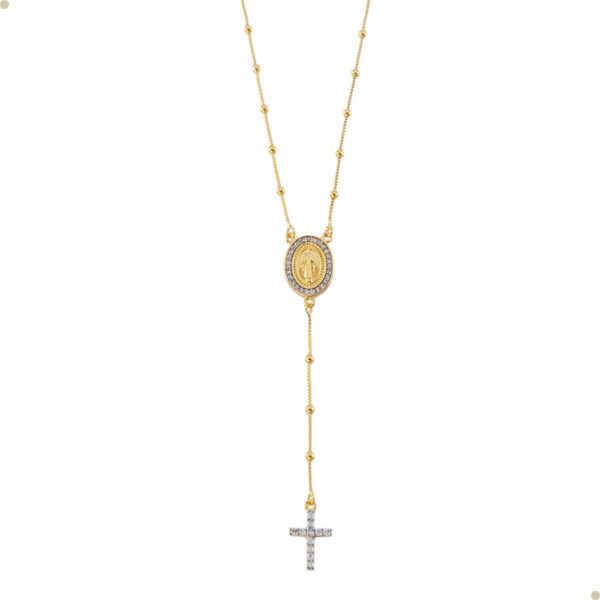Colar Terço Nossa Senhora das Graças Banhado a Ouro 18k, antialérgico e elegante para uso unissex.