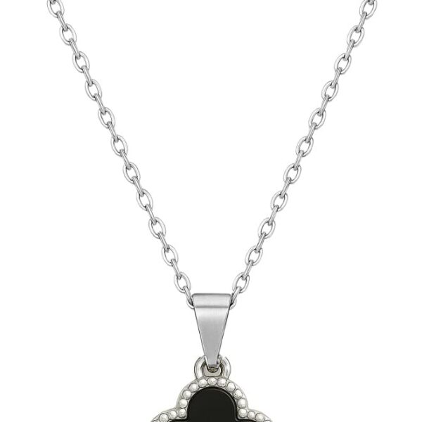 Colar Trevo Preto Brilhante em Aço Inox 316L: elegante, durável e ideal para compor looks femininos com estilo premium.
