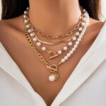 Colar de pérolas com cruz para mulheres, elegante e perfeito para presentear
