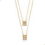 Colar escapulário feminino Espírito Santo com zircônias, banhado a ouro 18k, antialérgico e elegante para compor seu visual.