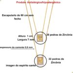 Colar escapulário feminino Espírito Santo com zircônias, banhado a ouro 18k, antialérgico e elegante para compor seu visual. - Imagem 2