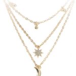 Colar feminino sol e lua banhado a ouro, delicado e ajustável, ideal para presente