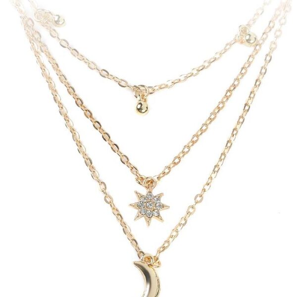 Colar feminino sol e lua banhado a ouro, delicado e ajustável, ideal para presente