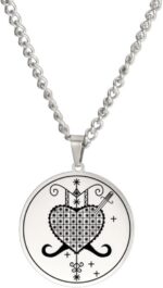 Colar masculino Erzulie Dantor Veve com pingente talismã de proteção e maternidade, ideal para presentear mulheres
