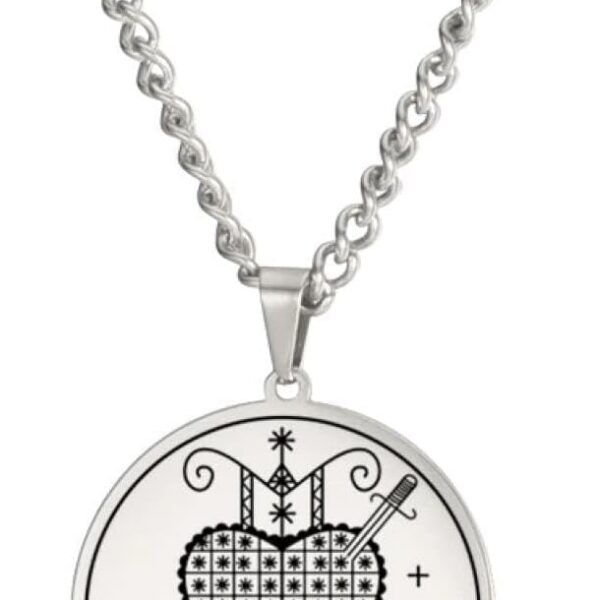 Colar masculino Erzulie Dantor Veve com pingente talismã de proteção e maternidade, ideal para presentear mulheres