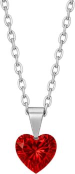Colar ponto de luz coração vermelho em zircônia premium, feminino, aço inox 316L prateado, presente elegante para comprar online