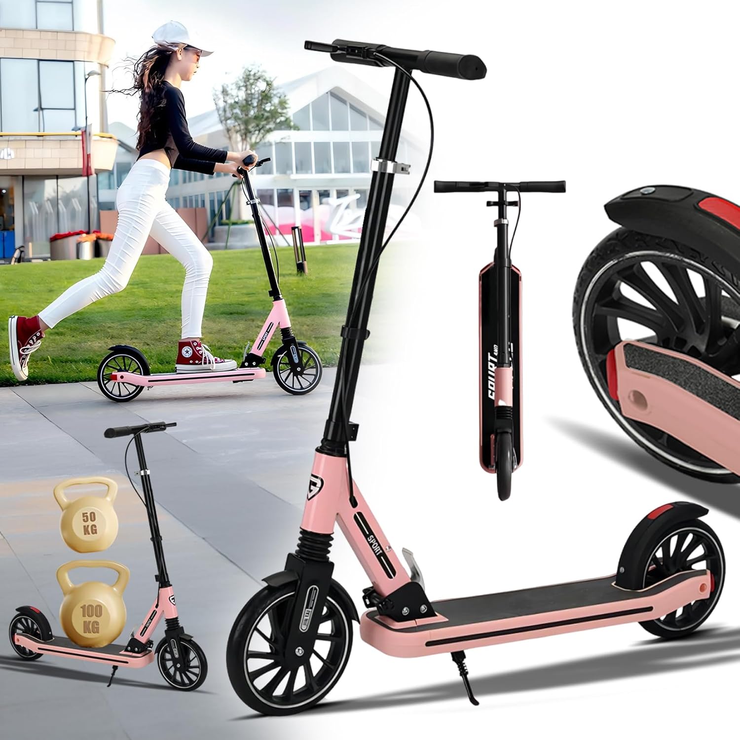 Commuter Scooter dobrável adulto 150 kg, rodas 20 cm e Commuter Scooter dobrável adulto 150 kg, rodas 20 cm e freio duplo para mobilidade segura e prática