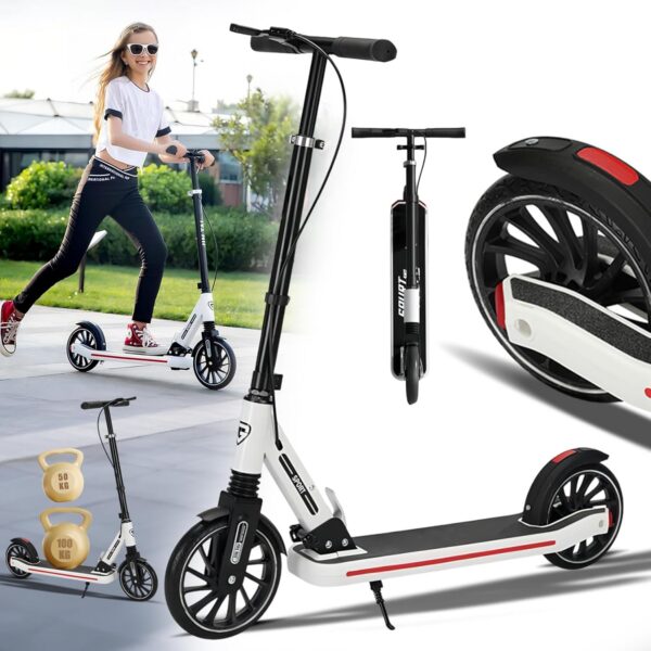 Commuter Scooter dobrável até 150 kg, rodas 20 cm e freio duplo para mobilidade segura