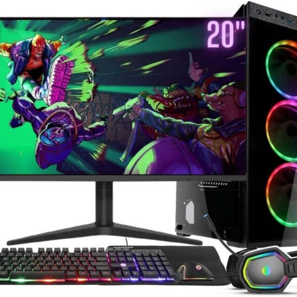 Computador Gamer Completo RGB 3green Premium com i5, 8GB, HD 500GB, monitor 20" e kit gamer completo para jogar com praticidade.