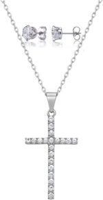 Conjunto Colar Cruz Brilhante e Brincos Zircônia em Aço Inox 316L: elegante, durável e ideal para presentear.