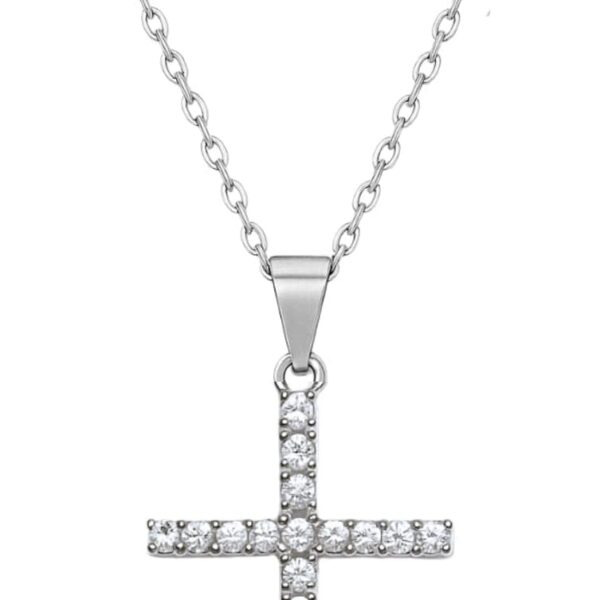 Conjunto Colar Cruz Brilhante e Brincos Zircônia em Aço Inox 316L: elegante, durável e ideal para presentear.