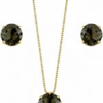 Conjunto Colar e Brinco Folheado a Ouro 18K com Pedra Spinel Cinza, elegante e hipoalergênico para presentear com significado.