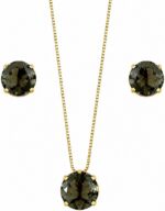Conjunto Colar e Brinco Folheado a Ouro 18K com Pedra Spinel Cinza, elegante e hipoalergênico para presentear com significado.