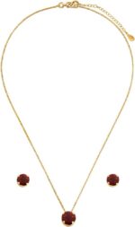 Conjunto Colar e Brincos Banhados a Ouro com Zircônia Marsala: elegância e brilho para presentear com embalagem especial.