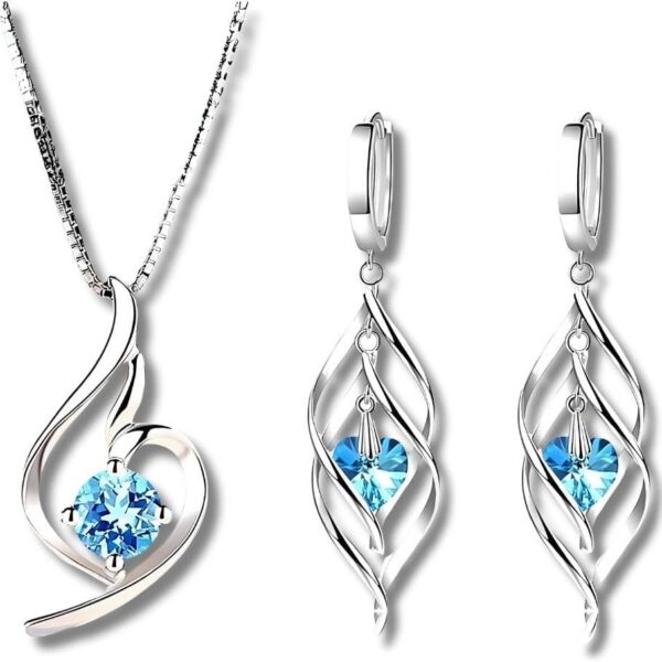 Conjunto Esterlina Blue: colar e brincos banhados em prata 925 com zircônia azul para elegância diária.