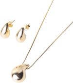 Conjunto Feminino Semijoia Folheada Ouro 18k com Corrente e Brinco Bold: elegância marcante para valorizar seu visual.