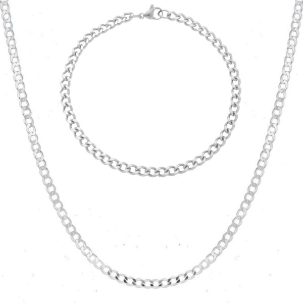Conjunto Kit Aço Inox Corrente Colar+ Pulseira Grumet Masculino: estilo e durabilidade para compor seu visual com sofisticação.
