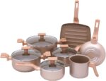 Conjunto Mimo Style Sartin Cook Champanhe 7 peças: antiaderente, elegante e ideal para fogão a gás e elétrico.