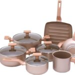 Conjunto Mimo Style Sartin Cook Champanhe 7 peças: antiaderente, elegante e ideal para fogão a gás e elétrico.