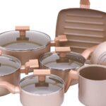Conjunto Mimo Style Sartin Cook Champanhe 7 peças: antiaderente, elegante e ideal para fogão a gás e elétrico. - Imagem 2