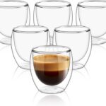 Conjunto com 6 Xícaras de Vidro 80ml Parede Dupla em Borossilicato: resistente, térmico e elegante para café, chá e presente sofisticado.