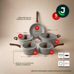 Conjunto de Panelas 5 Peças antiaderente cerâmico, compatível com indução e todos os fogões, com tampas de vidro e alumínio. - Imagem 2