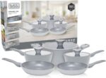 Conjunto de Panelas BLACK+DECKER 5 Peças Ceramic Pro: antiaderente, compatível com indução e tampas de vidro, ideal para sua cozinha.