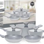 Conjunto de Panelas BLACK+DECKER 5 Peças Ceramic Pro: antiaderente, compatível com indução e tampas de vidro, ideal para sua cozinha.