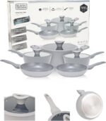 Conjunto de Panelas BLACK+DECKER 5 Peças Ceramic Pro: antiaderente, compatível com indução e tampas de vidro, ideal para sua cozinha. - Imagem 2