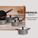 Conjunto de Panelas Brinox Ceramic Life Nox 5 Peças Cinza: antiaderente cerâmico, mais praticidade, saúde e sofisticação na cozinha. - Imagem 2
