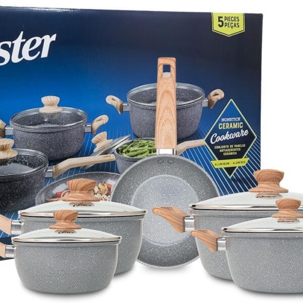 Conjunto de Panelas Oster Marble Edition 5 Peças: antiaderente cerâmico, cozinha mais saudável e fácil de limpar.